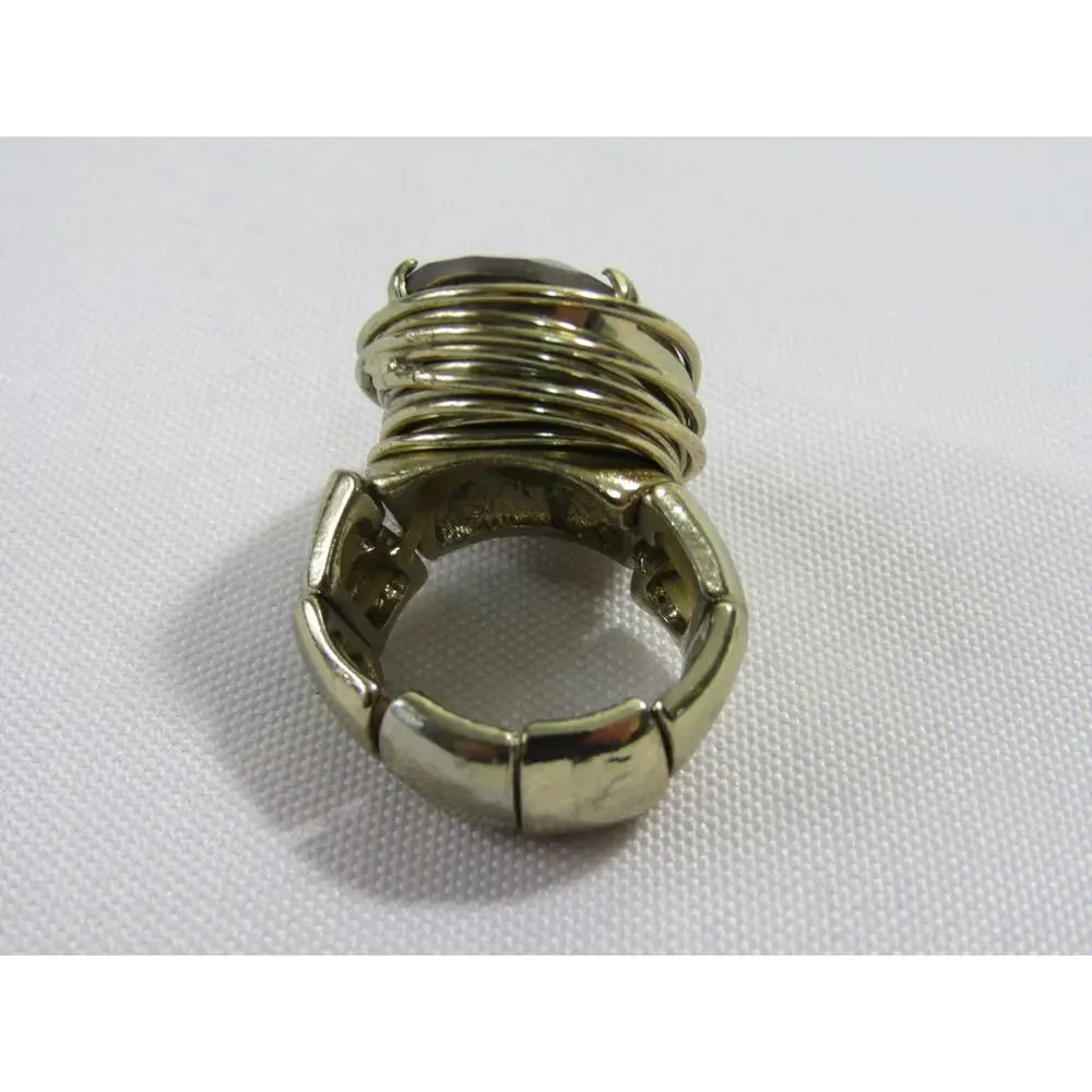 Orange Glass Stone Gold Tone Adjustable Ring 9